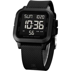 Square Men's Digital Watch Big Numbers Dial Large Face Waterproof LED Watches